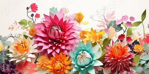 beautiful and colorful paper cut flowers