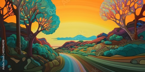 beautiful and colorful painted landscape