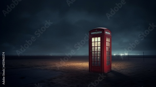 conventional telephone box in the middle of an empty street photo