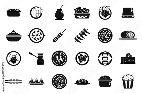 Brazilian culinary icons set simple vector. Rice plate. Meat fried