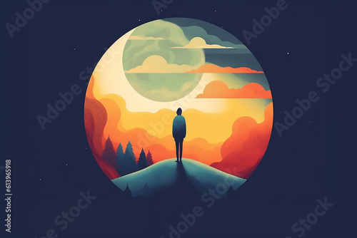 Illustration of a person looking off into the distance --Generative AI