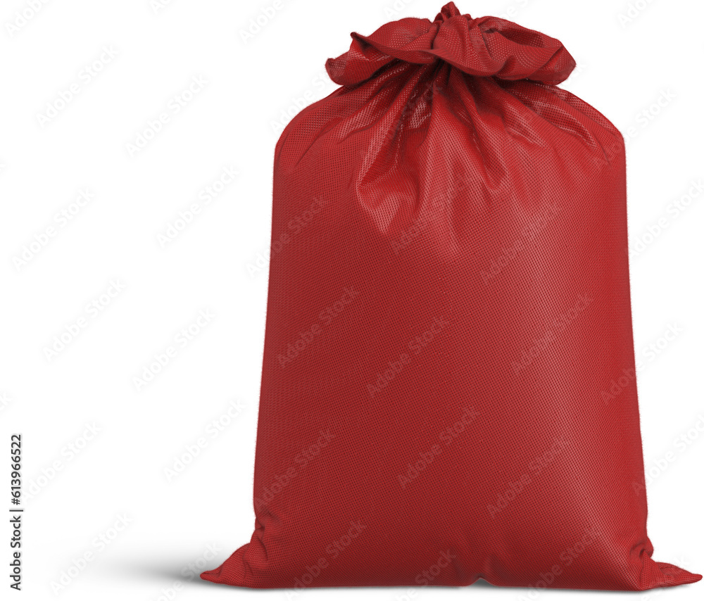 Red Textile Bags Gift Textile Sack Isolated 3D Rendering Red Textile Bags Gift Textile Sack Isolated 3D Rendering