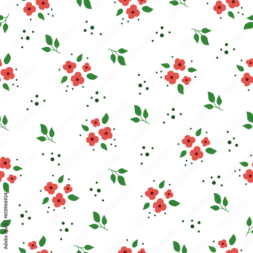 Seamless vector pattern. Red daisies, green leaves. Pattern for textiles. Vector illustration Seamless vector pattern. Red daisies, green leaves. Pattern for textiles. Vector illustration