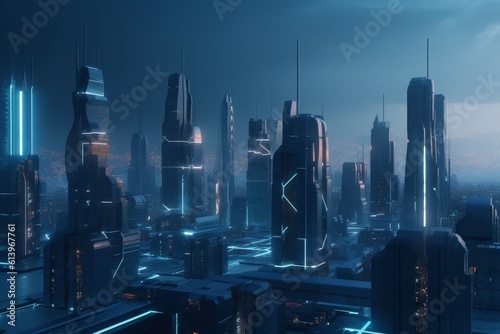 A futuristic cityscape with advanced energy and power technology, Generative AI © ARNALDO