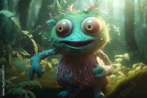 A whimsical illustration of a creature or character from a myth in a magical and enchanting forest  Generative AI