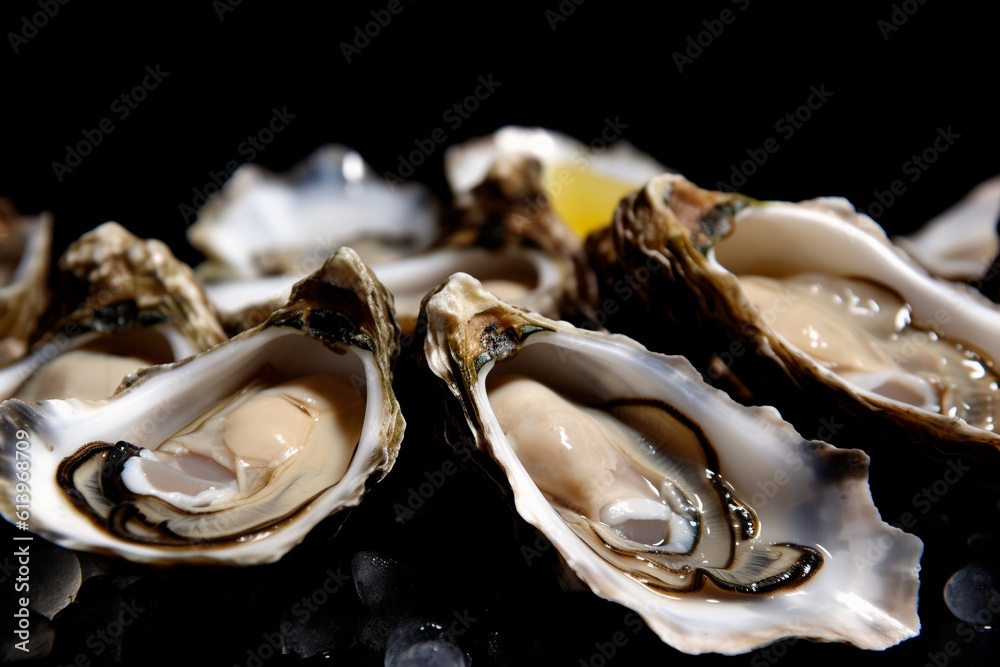 Naklejka premium Fresh oysters on ice, elegant serving