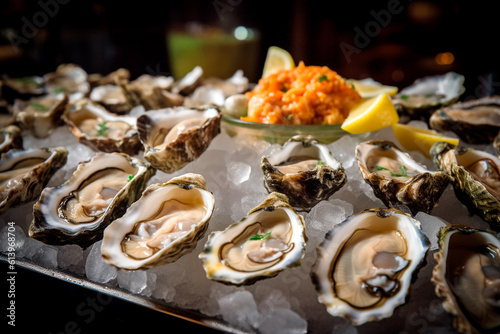Fresh oysters on ice, elegant serving