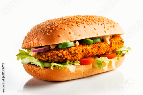 A delicious submarine sandwich with fish or chicken 