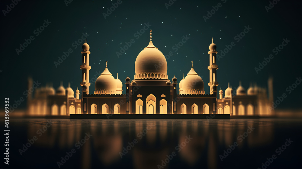 Beautiful Islamic Arabic Style Mosque Night View 