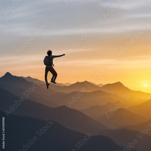 silhouette of a person jumping in the mountains © Spicher Aly