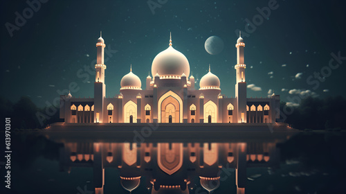 Mosque Night View With Many Stars and moon in the sky  Generated AI