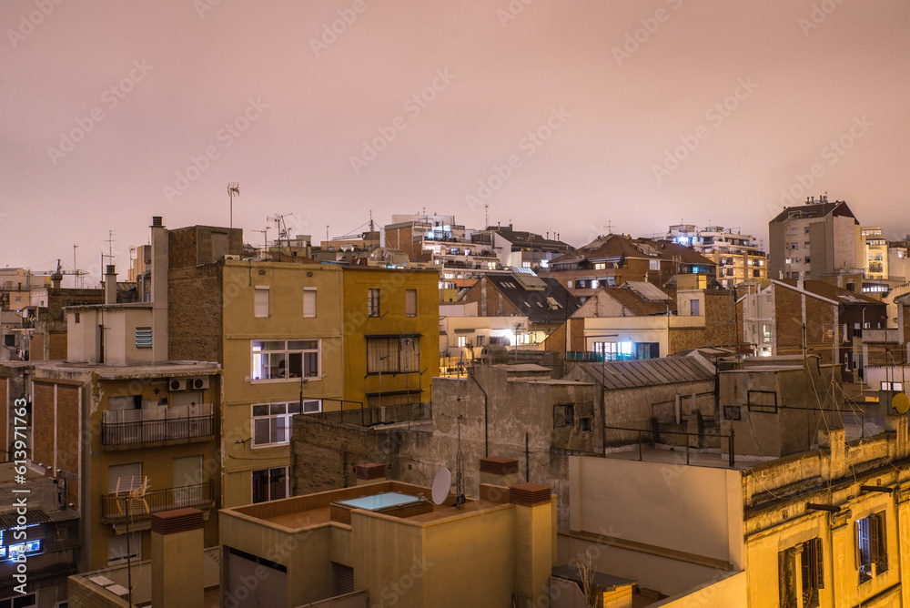Fototapeta premium Nightfall over Gracia, a residential area of Barcelona (Spain).