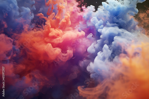 A mesmerizing abstract composition of colorful smoke swirling and intertwining, evoking a sense of mystery and intrigue