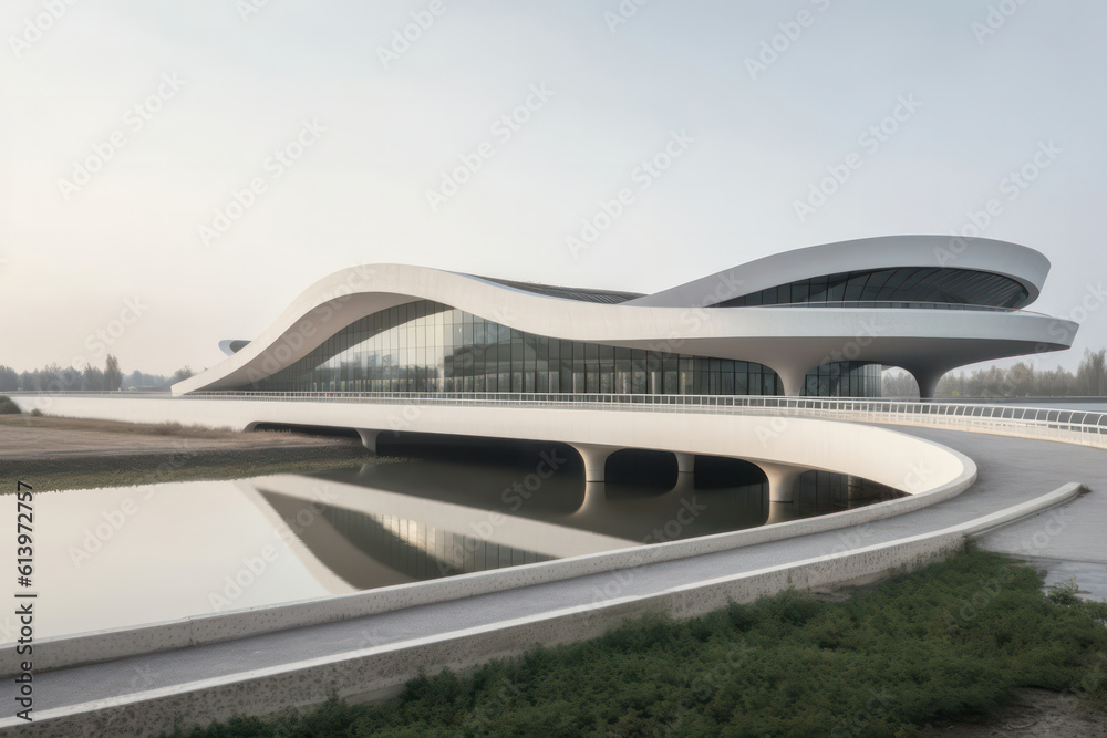 A striking architectural photograph of a modern bridge spanning across a river, showcasing its sleek design and structural elegance A striking architectural photograph of a modern bridge spanning across a river, showcasing its sleek design and structural elegance