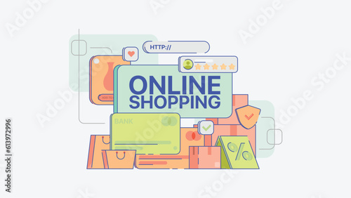 Online shop illustration, Online shop elements, Online shopping, drop shopping, illustration, vector, Shopping spree, Pastel color, pastel, light colors, pastels couleur, shopping, shop, online, web 