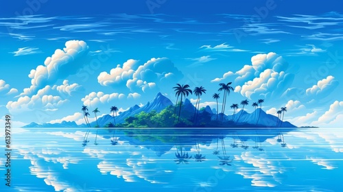 AI Generative Illustration. Ocean and Sky Meet in a Blue Horizon