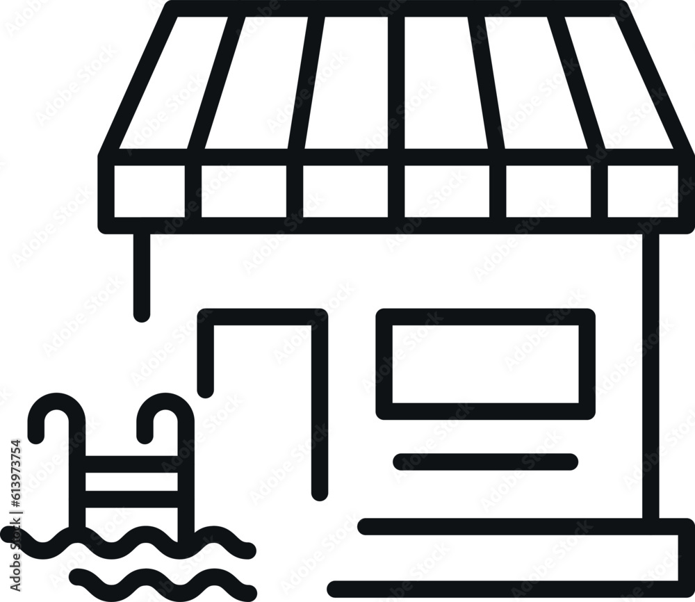 Swimming Pool by Store Isolated Line Icon. Perfect for web sites, apps, UI, internet, shops, stores. Simple image drawn with black thin line Swimming Pool by Store Isolated Line Icon. Perfect for web sites, apps, UI, internet, shops, stores. Simple image drawn with black thin line