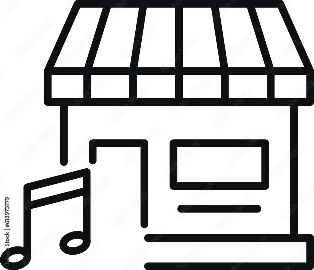 Musical Note by Shop Isolated Line Icon. Perfect for web sites, apps, UI, internet, shops, stores. Simple image drawn with black thin line Musical Note by Shop Isolated Line Icon. Perfect for web sites, apps, UI, internet, shops, stores. Simple image drawn with black thin line