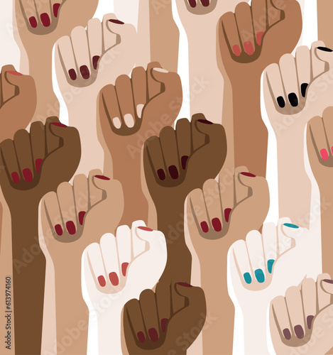 Raised Fist - Women Rresistance - Woman Pride - Diverse Strength: Pattern of Raised Female Fists in Various Colors and Races