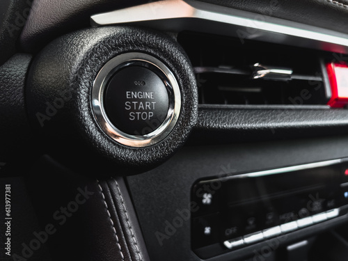 Lima, Peru; June 16 2023: Toyota interior power button Engine start detail photo