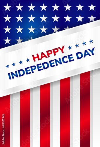 4th of July banner Vector illustration. happy Independence Day, US flag with 4th of July on blue background. vertical layout.