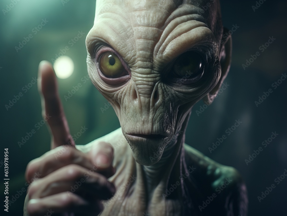 extraterrestrial visitor points at you with curiosity, Generative AI extraterrestrial visitor points at you with curiosity, Generative AI