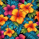 seamless pattern with hibiscus flowers - generative AI