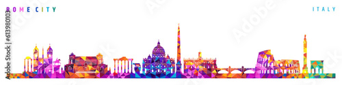 Rome city skyline colorful abstract illustration, italy