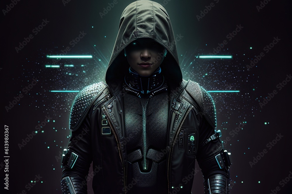 Fototapeta premium Android in matrix space. Artificial intelligence in a female form. Generative AI.