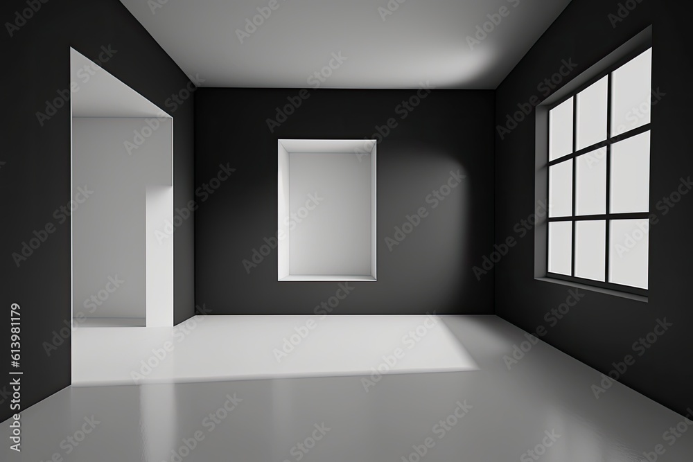 empty room with natural light coming through a window and a closed door. Generative AI empty room with natural light coming through a window and a closed door. Generative AI