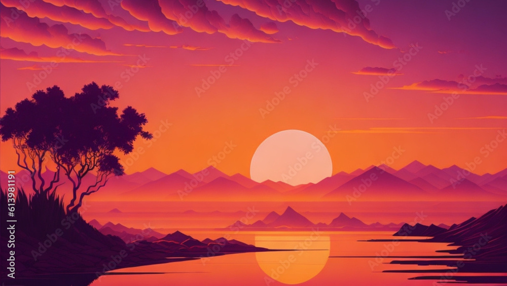 color gradients that evoke the warm hues of a vibrant sunset, with shades of orange, pink, purple, and gold blending seamlessly generative AI