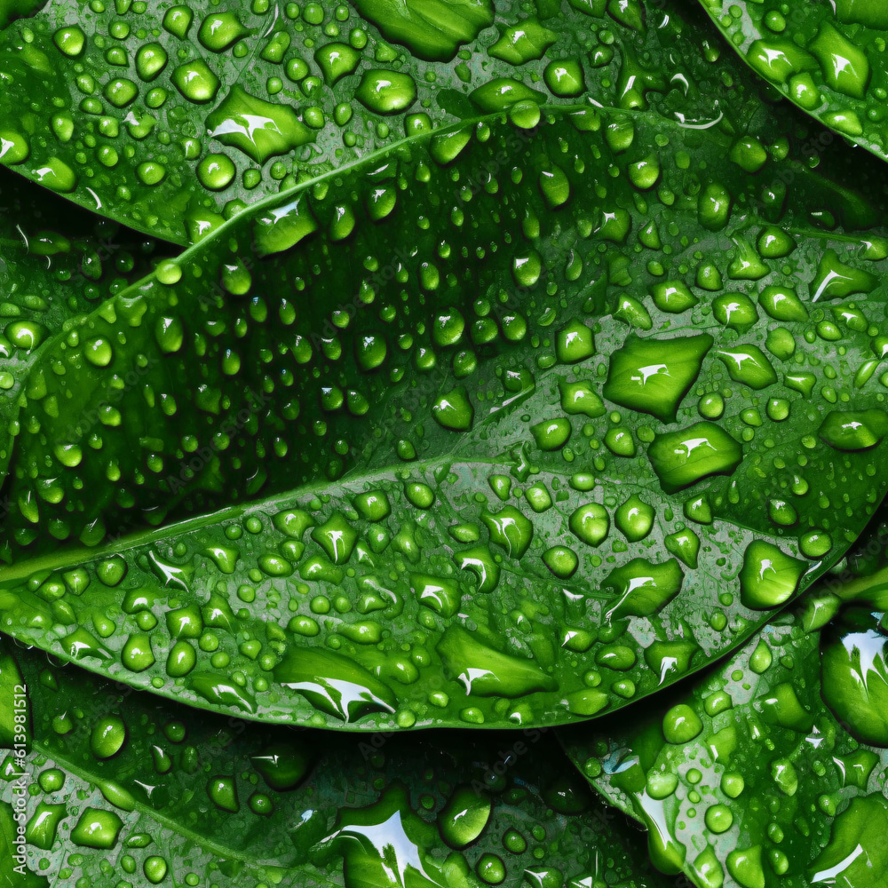 fresh seamless pattern with close up collection of green leaves with waterdrops fresh seamless pattern with close up collection of green leaves with waterdrops