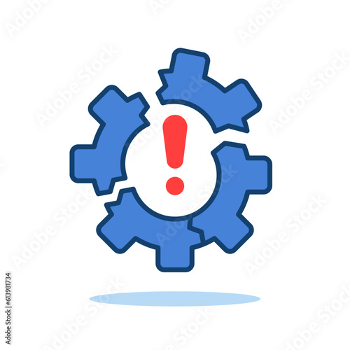 blue linear operation issue icon with gear wheel