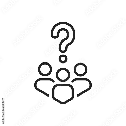 linear crowd of people with black question mark