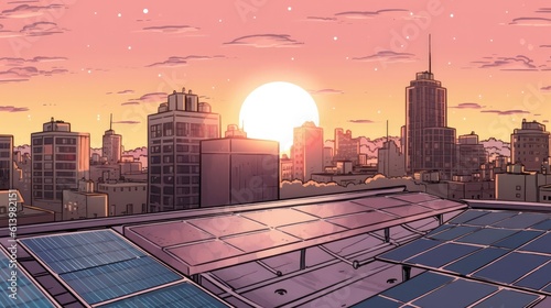 Sunset over the Urban Skyline and Skyscrapers in the Cityscape. AI Generative