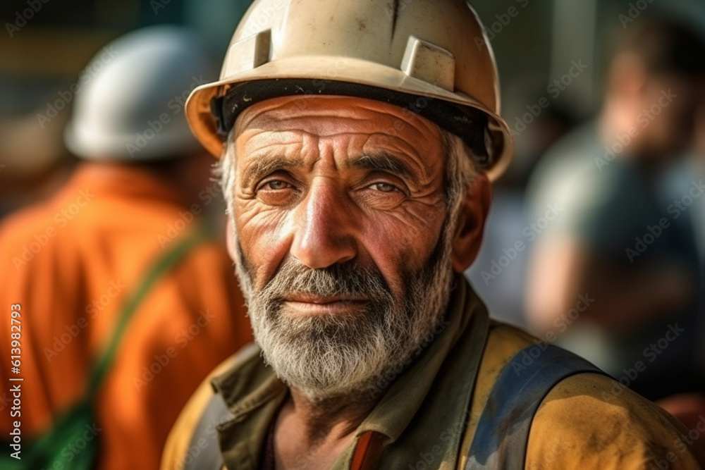 Close-up portrait of a constructor worker with a friendly expression, constructor worker, builder, Labor Day Generative AI