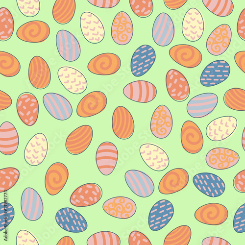 Seamless pattern of Easter eggs. Festive decor. A pattern of simple elements. Vector illustration.