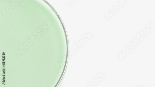 Green gel in a Petri dish. Natural cosmetic. green laboratory