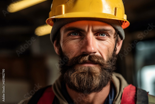 Close-up portrait of a constructor worker with a friendly expression, constructor worker, builder, Labor Day Generative AI