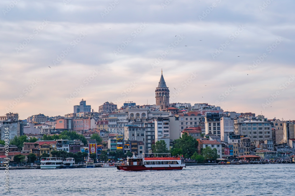 Panorama with a view of the Bosphorus and Galata Tower in Istanbul