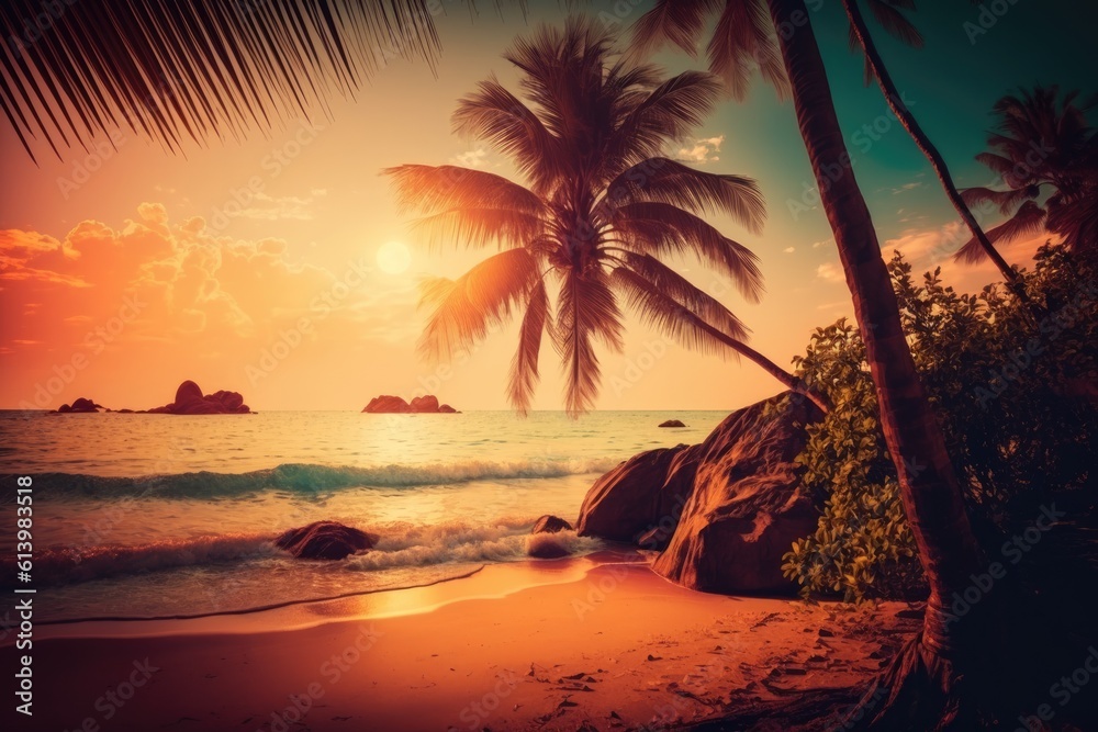 Beautiful summer landscape on a tropical beach. Generative AI