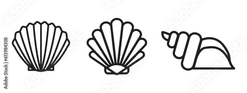 Seashells set. Collection of Pearl Shell logo icon design. Set of silhouette shell icons vector illustration.