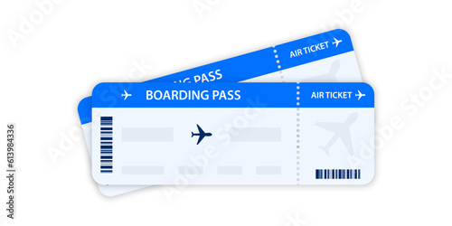 Airplane tickets. Boarding pass tickets template. Plane tickets vector pictogram. Airline boarding pass template. Air ticket icon. Vector illustration photo
