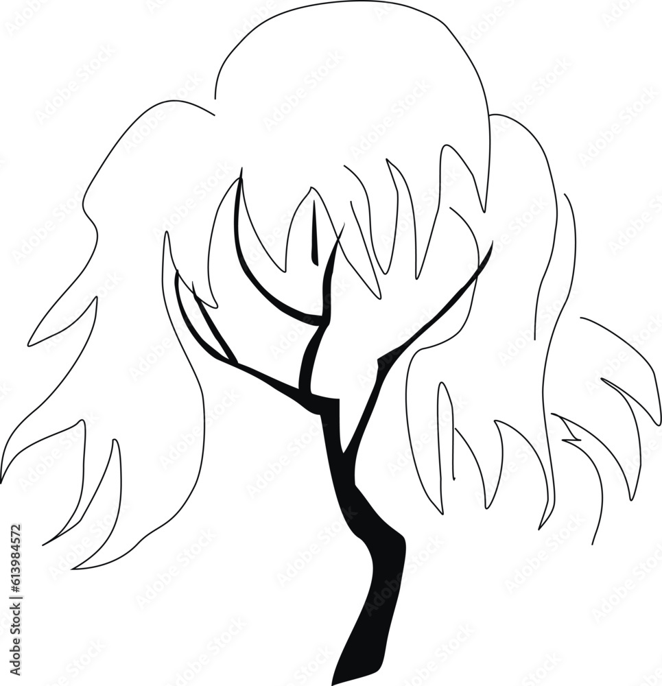 Abstract vector spring tree. Stylized vector hand-drawn tree. Beautiful tree with branches and leaves of female hairstyle. The concept of beauty is the nature of the soul. Tree female hairstyle vector Abstract vector spring tree. Stylized vector hand-drawn tree. Beautiful tree with branches and leaves of female hairstyle. The concept of beauty is the nature of the soul. Tree female hairstyle vector