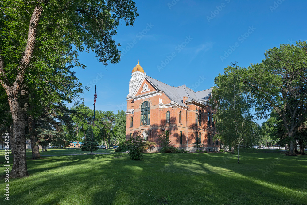 Exterior of the historic Chouteau County Courthouse in Fort Benton, Montana, USA