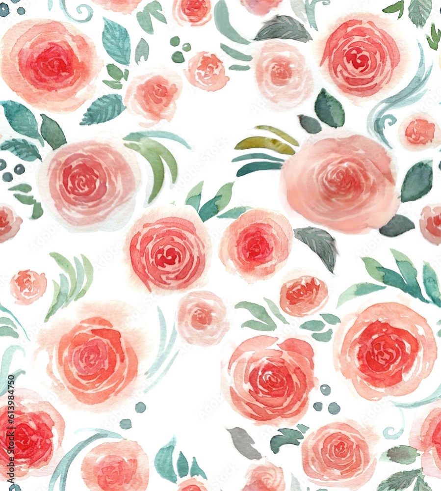 Seamless pattern with flowers and leaves. Hand-drawn background. floral pattern for wallpaper or fabric. Flower rose