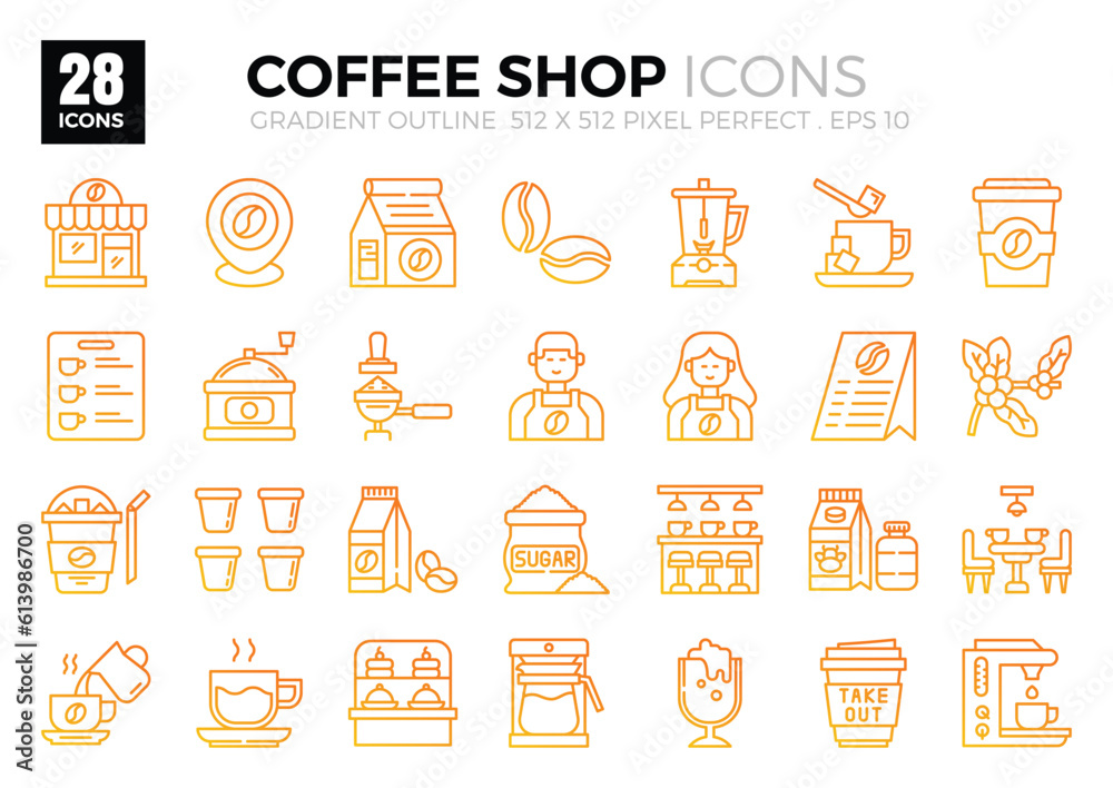 Icon packs of Coffee Shop (detail outline).
The collection includes icons of various aspects related to coffee shops, ranging from business and development to programming, web design, app design. Icon packs of Coffee Shop (detail outline).
The collection includes icons of various aspects related to coffee shops, ranging from business and development to programming, web design, app design.