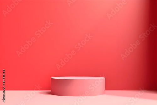 Abstract minimal concept. Pink coral rose background with podium stage. Mock up template for product presentation. copy text space 