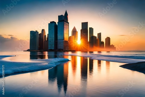 city skyline at sunsetgenerated by AI technology 