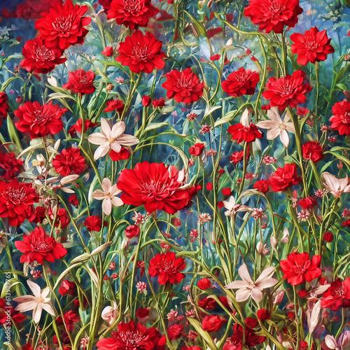 AI Generative Image of beautiful red and white wild flowers